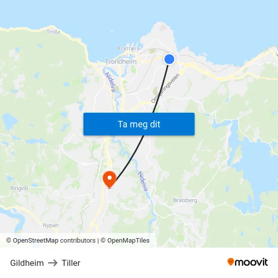 Gildheim to Tiller map