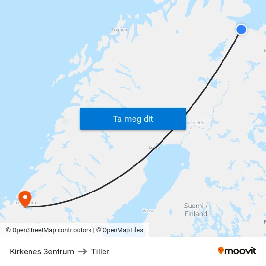 Kirkenes Sentrum to Tiller map