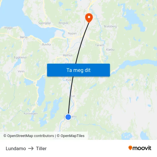 Lundamo to Tiller map