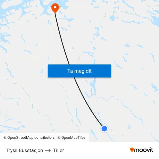 Trysil Busstasjon to Tiller map