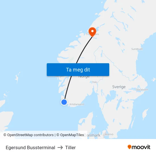 Egersund Bussterminal to Tiller map