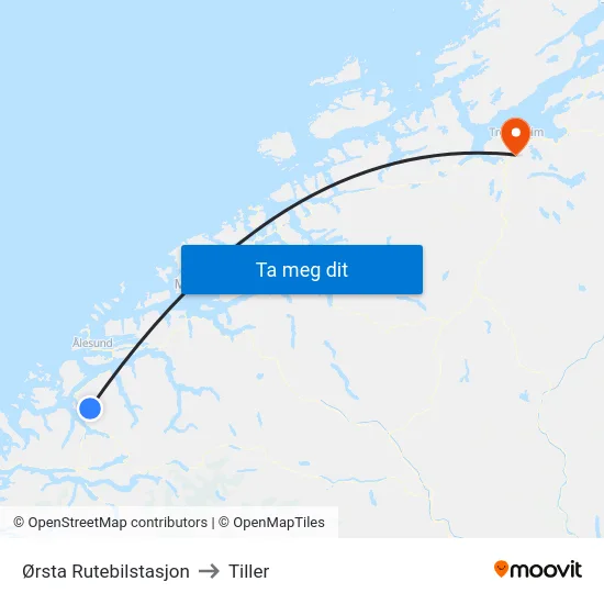 Ørsta Rutebilstasjon to Tiller map