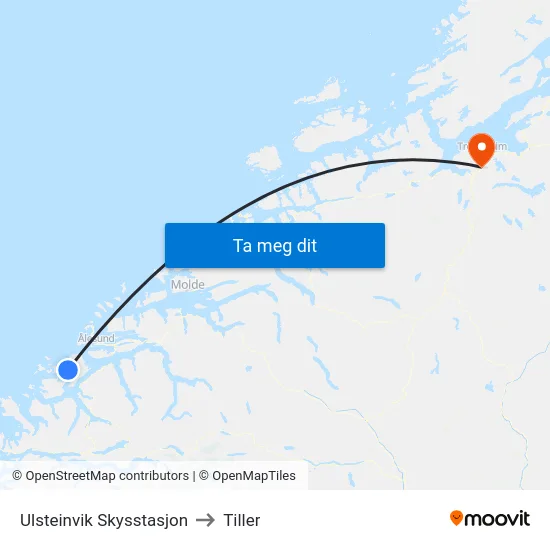 Ulsteinvik Skysstasjon to Tiller map