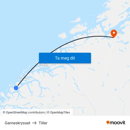 Garneskrysset to Tiller map