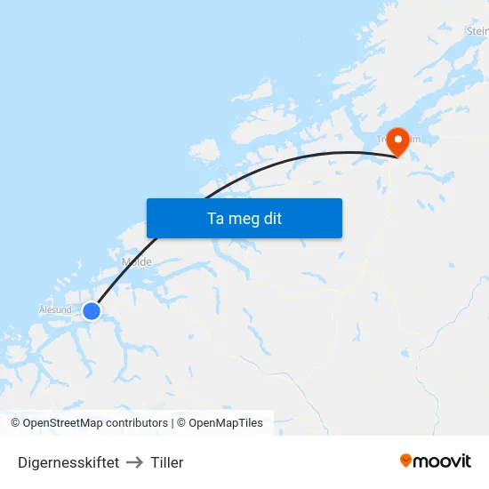 Digernesskiftet to Tiller map