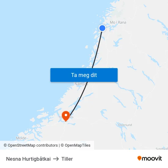 Nesna Hurtigbåtkai to Tiller map