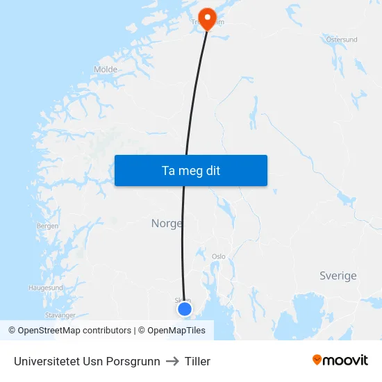 Universitetet Usn Porsgrunn to Tiller map