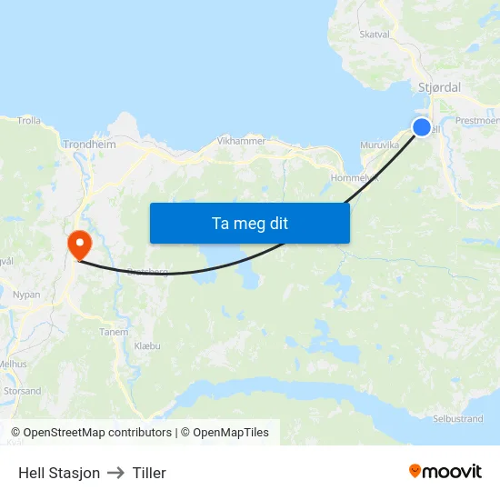 Hell Stasjon to Tiller map