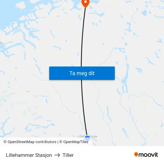 Lillehammer Stasjon to Tiller map