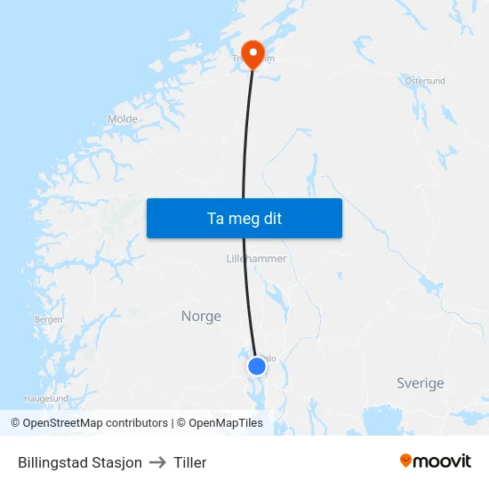 Billingstad Stasjon to Tiller map