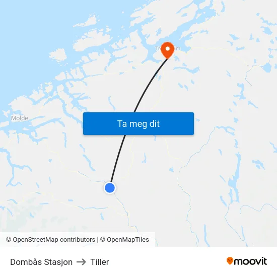 Dombås Stasjon to Tiller map