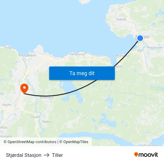 Stjørdal Stasjon to Tiller map