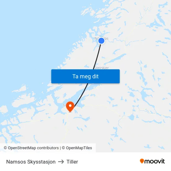 Namsos Skysstasjon to Tiller map