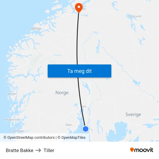 Bratte Bakke to Tiller map