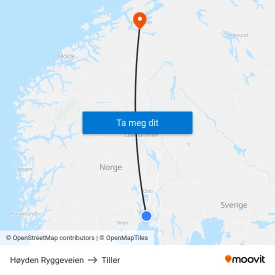 Høyden Ryggeveien to Tiller map