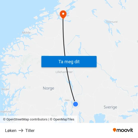 Løken to Tiller map