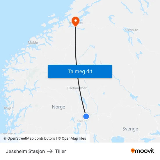 Jessheim Stasjon to Tiller map
