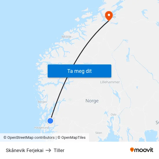 Skånevik Ferjekai to Tiller map