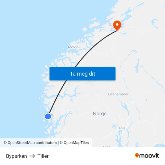 Byparken to Tiller map