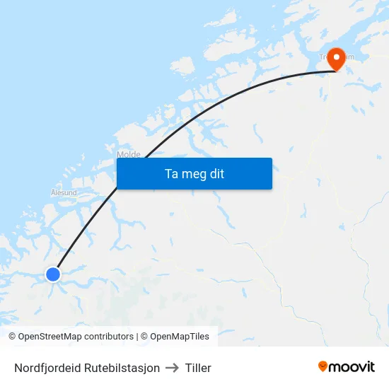 Nordfjordeid Rutebilstasjon to Tiller map