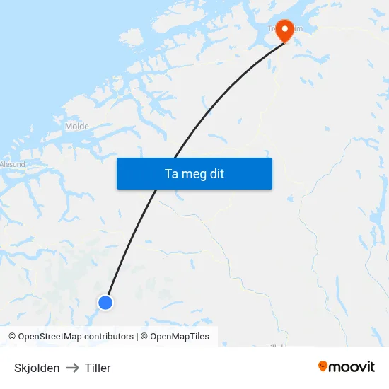 Skjolden to Tiller map