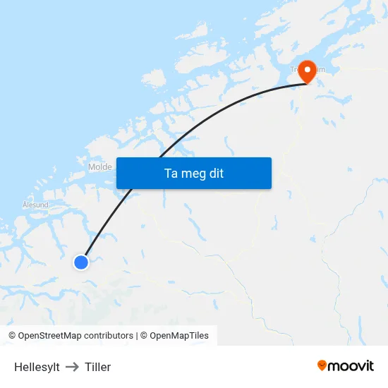 Hellesylt to Tiller map