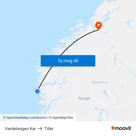 Vardetangen Kai to Tiller map
