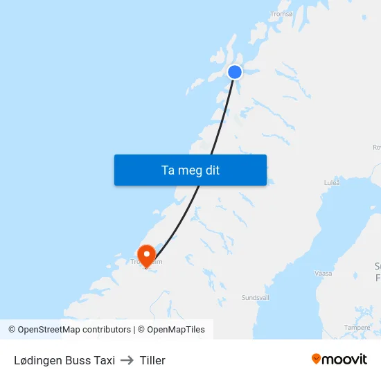 Lødingen Buss Taxi to Tiller map