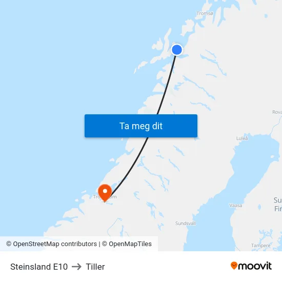 Steinsland E10 to Tiller map