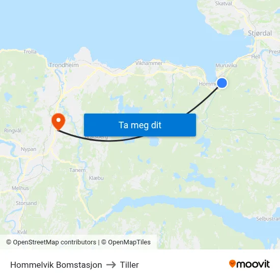 Hommelvik Bomstasjon to Tiller map