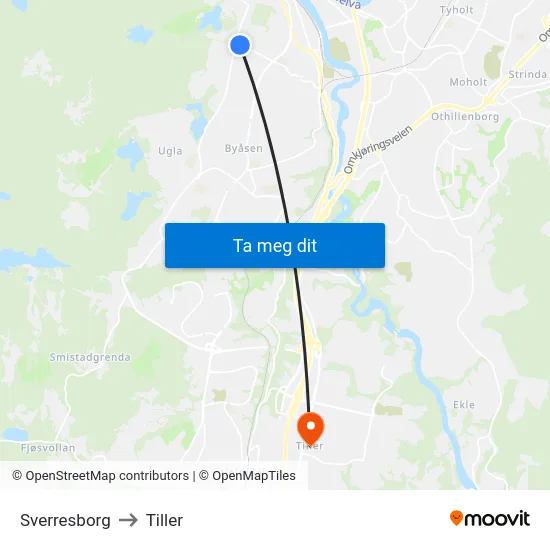 Sverresborg to Tiller map