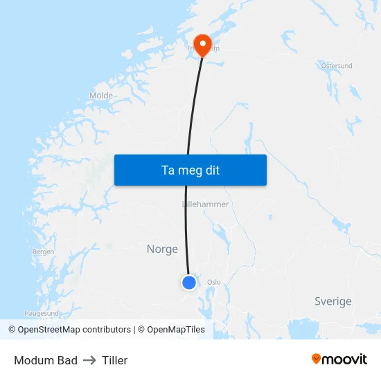 Modum Bad to Tiller map