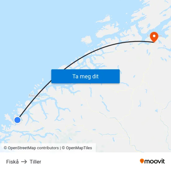Fiskå to Tiller map
