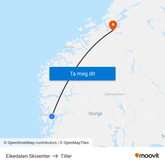 Eikedalen Skisenter to Tiller map