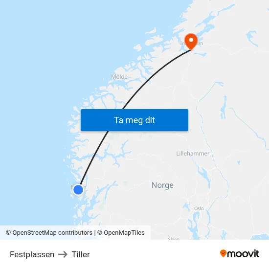 Festplassen to Tiller map