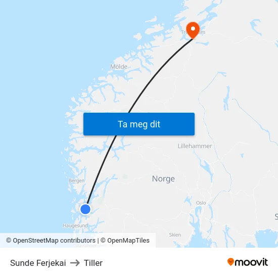 Sunde Ferjekai to Tiller map
