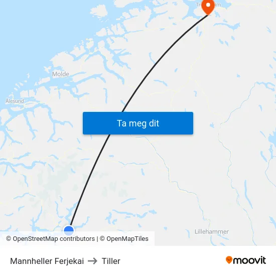 Mannheller Ferjekai to Tiller map