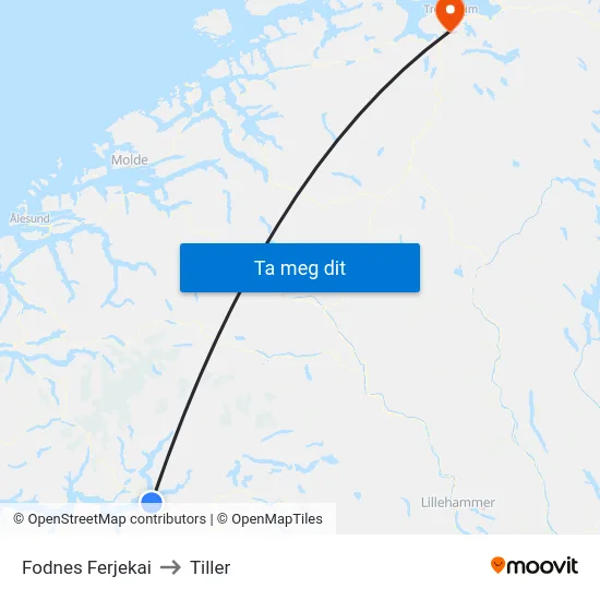 Fodnes Ferjekai to Tiller map