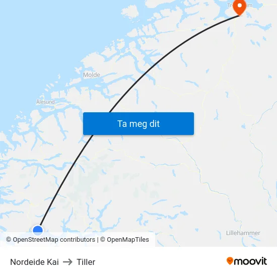 Nordeide Kai to Tiller map
