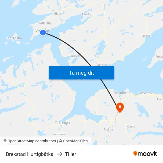 Brekstad Hurtigbåtkai to Tiller map