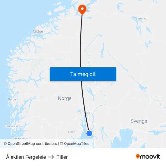 Ålekilen Fergeleie to Tiller map