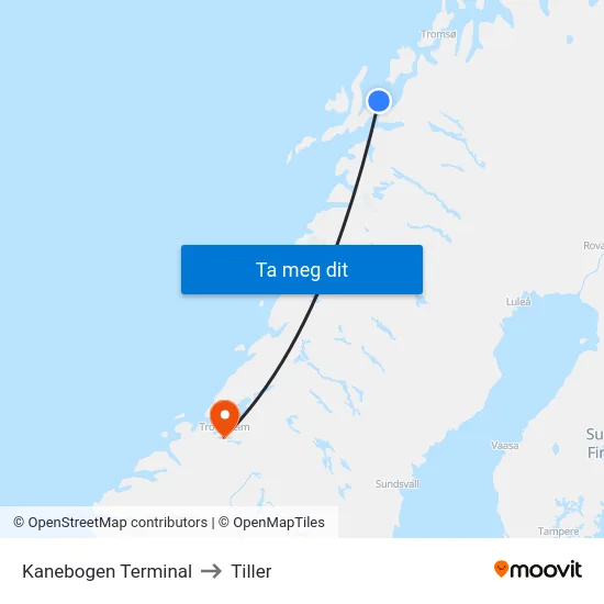 Kanebogen Terminal to Tiller map