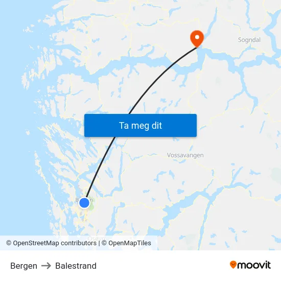 Bergen to Balestrand map
