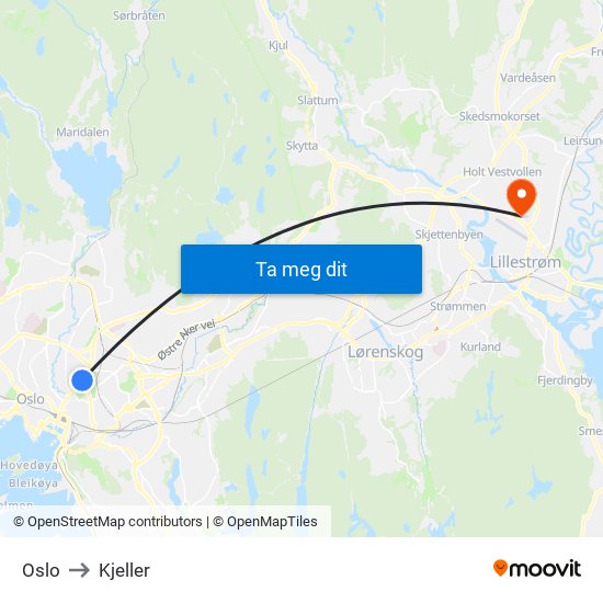 Oslo to Kjeller map