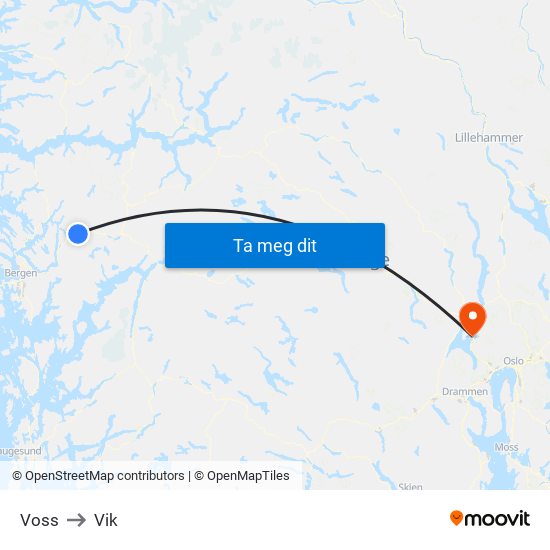 Voss to Vik map