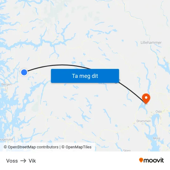 Voss to Vik map