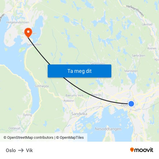 Oslo to Vik map