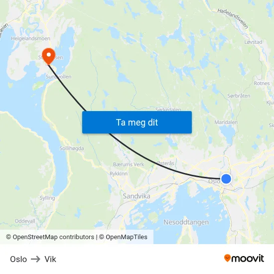Oslo to Vik map