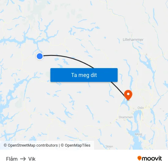 Flåm to Vik map