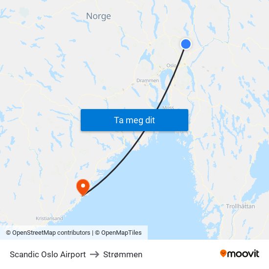 Scandic Oslo Airport to Strømmen map